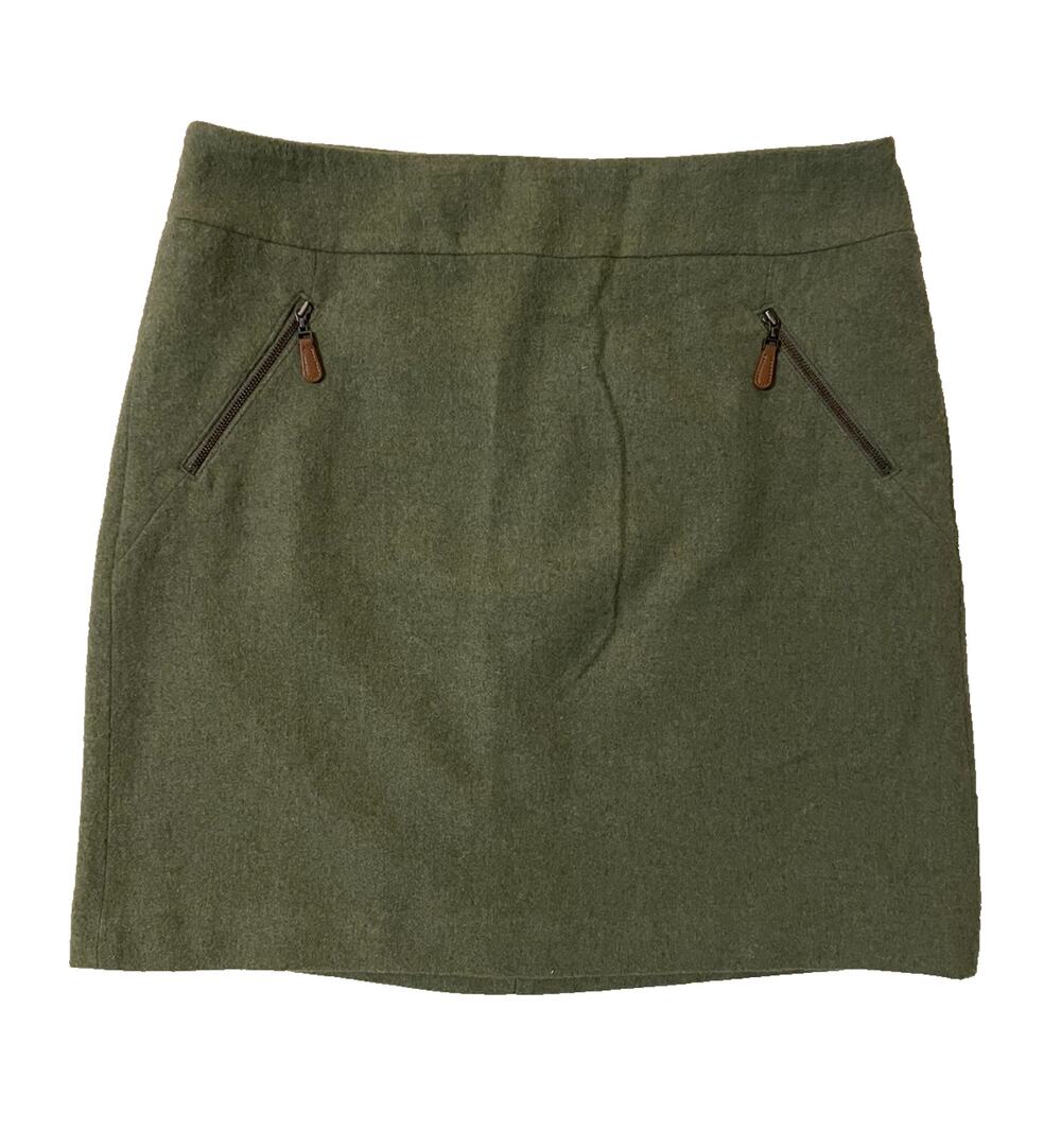 NWT NEW Talbots Womens Skirt Green Felt Wool Bld Zip Pockets 10P Preppy Academia